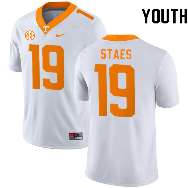 Youth #19 Holden Staes Tennessee Volunteers College Football Jerseys Stitched-White